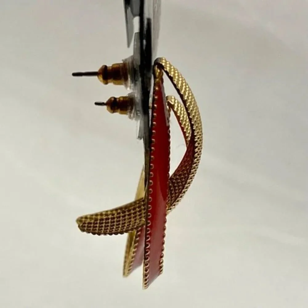 The Earring Tree Fashion Earrings Goldtone Red Acrylic Elegant Dangle‎ Post NWT